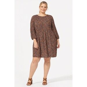 J.Jill Wearever Collection Dress 4X Multi Color Print Balloon Sleeve Micropleats